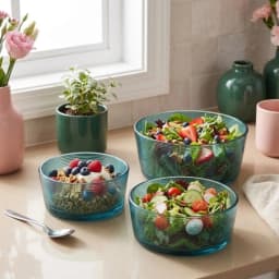 Teal glass serving bowls set - view 1