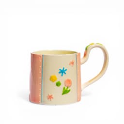 Ceramic Mug with Raised Floral Design - Cream & Peach - view 1