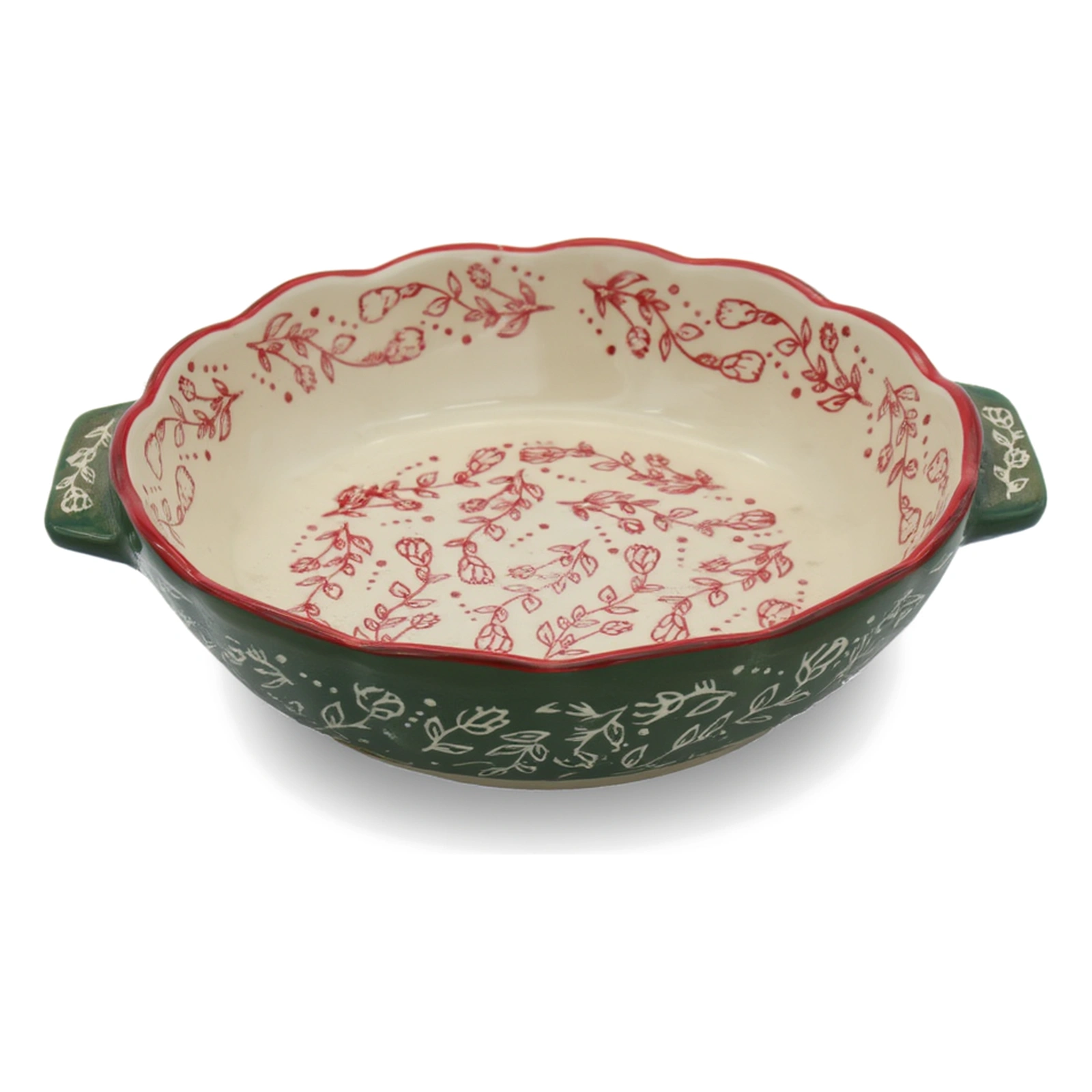 Porcelain Dish with Handles - Green & Floral Design - view 2
