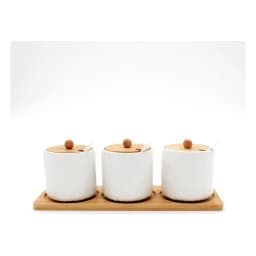 Porcelain Storage Jars Set with Bamboo Lids & Tray - 3 Pcs White - view 3