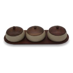 Porcelain & Wood Storage Jar Set with Tray - 3 Jars - view 2