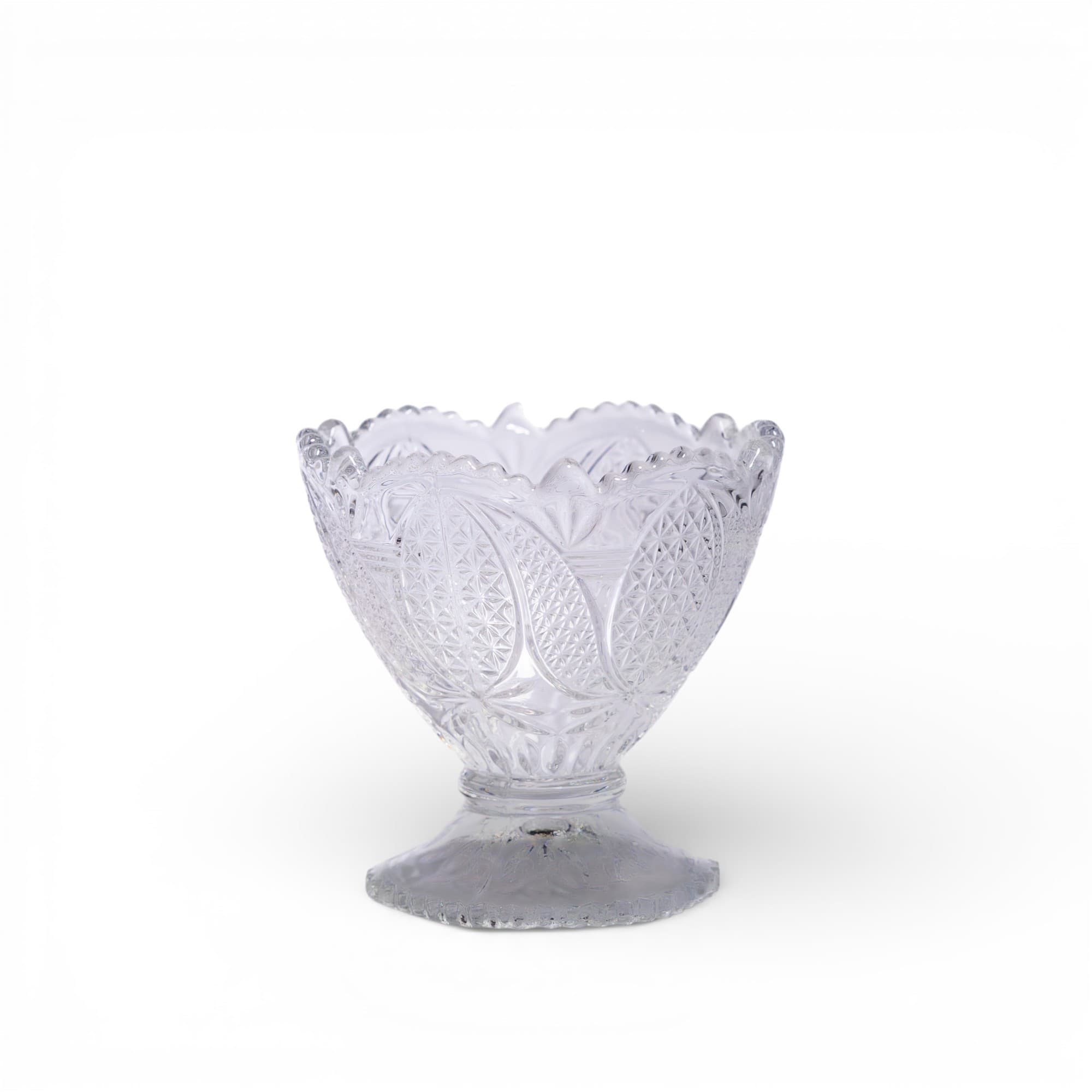 Glass Dessert Bowl with Pedestal - Clear Patterned
