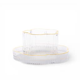 Glass Ribbed Cup & Saucer Set with Gold Rim - view 1