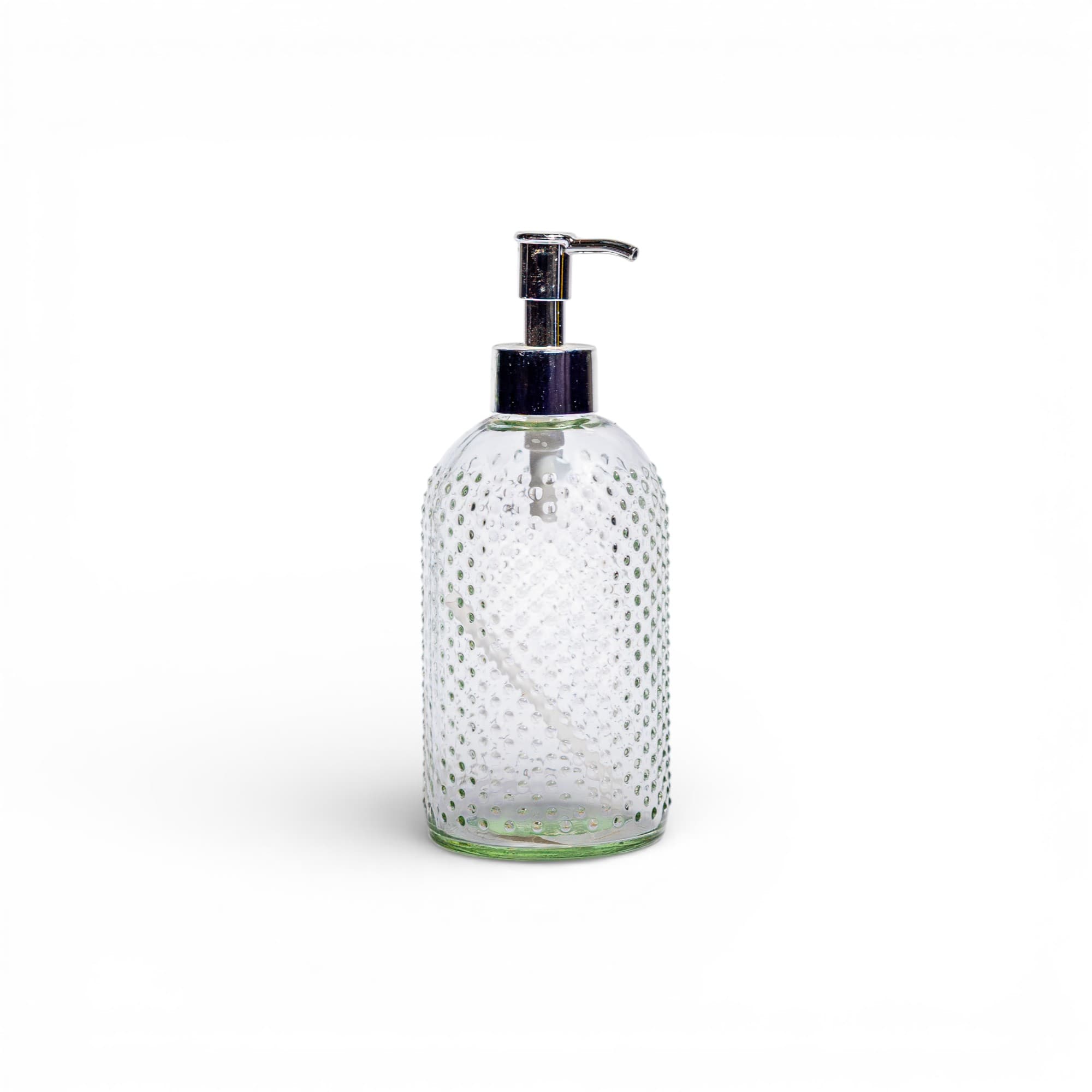 Glass Soap Dispenser with Silver Pump - Dotted Design