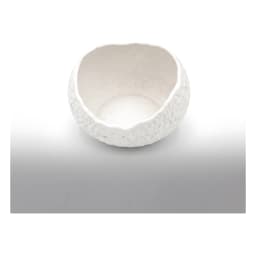 White porcelain serving bowl with an organic, textured exterior, filled with yogurt, granola, and berries on a kitchen count… - view 3