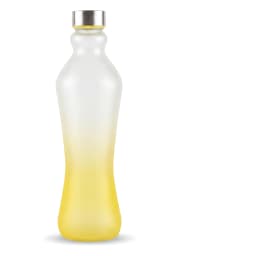 Single frosted glass water bottle with a yellow gradient bottom and a silver metallic screw cap, on a white surface. - view 2