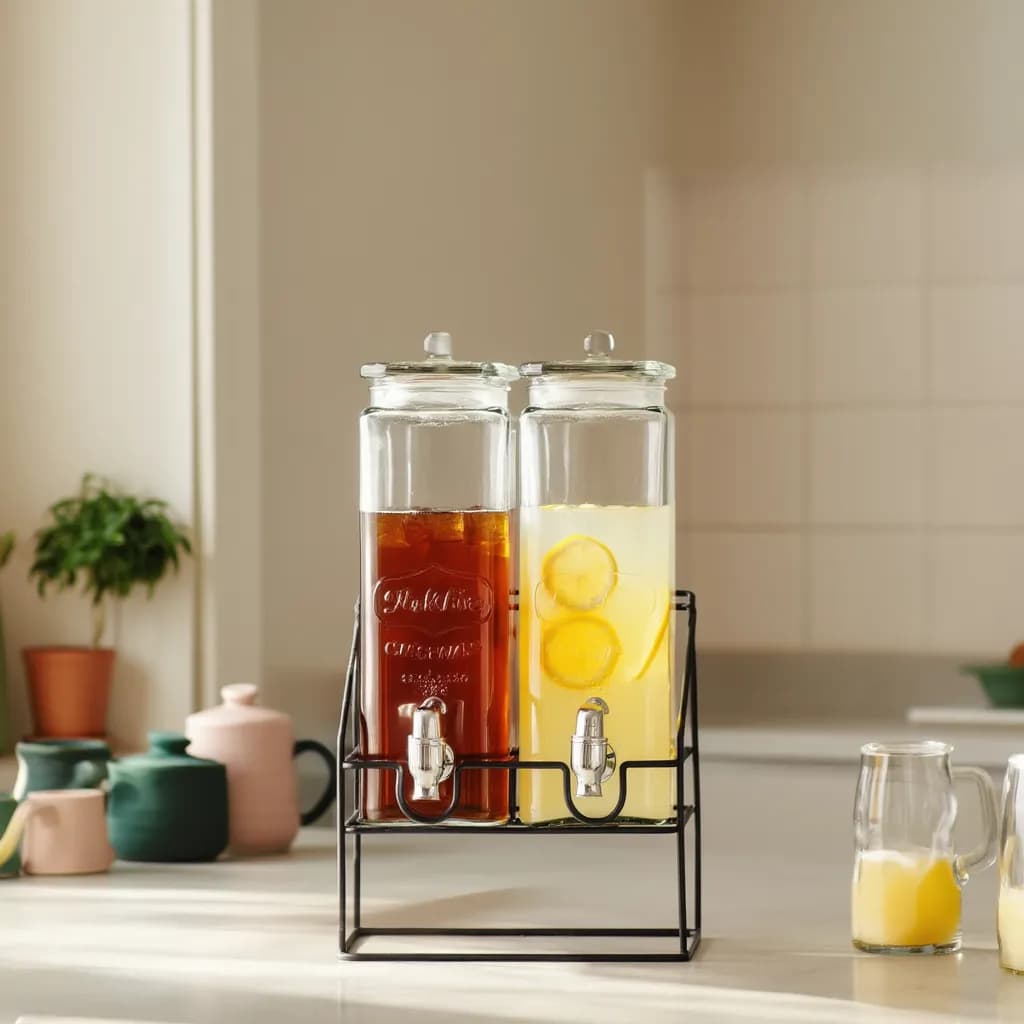 Glass Beverage Dispenser Set with Stand - 2 Pieces