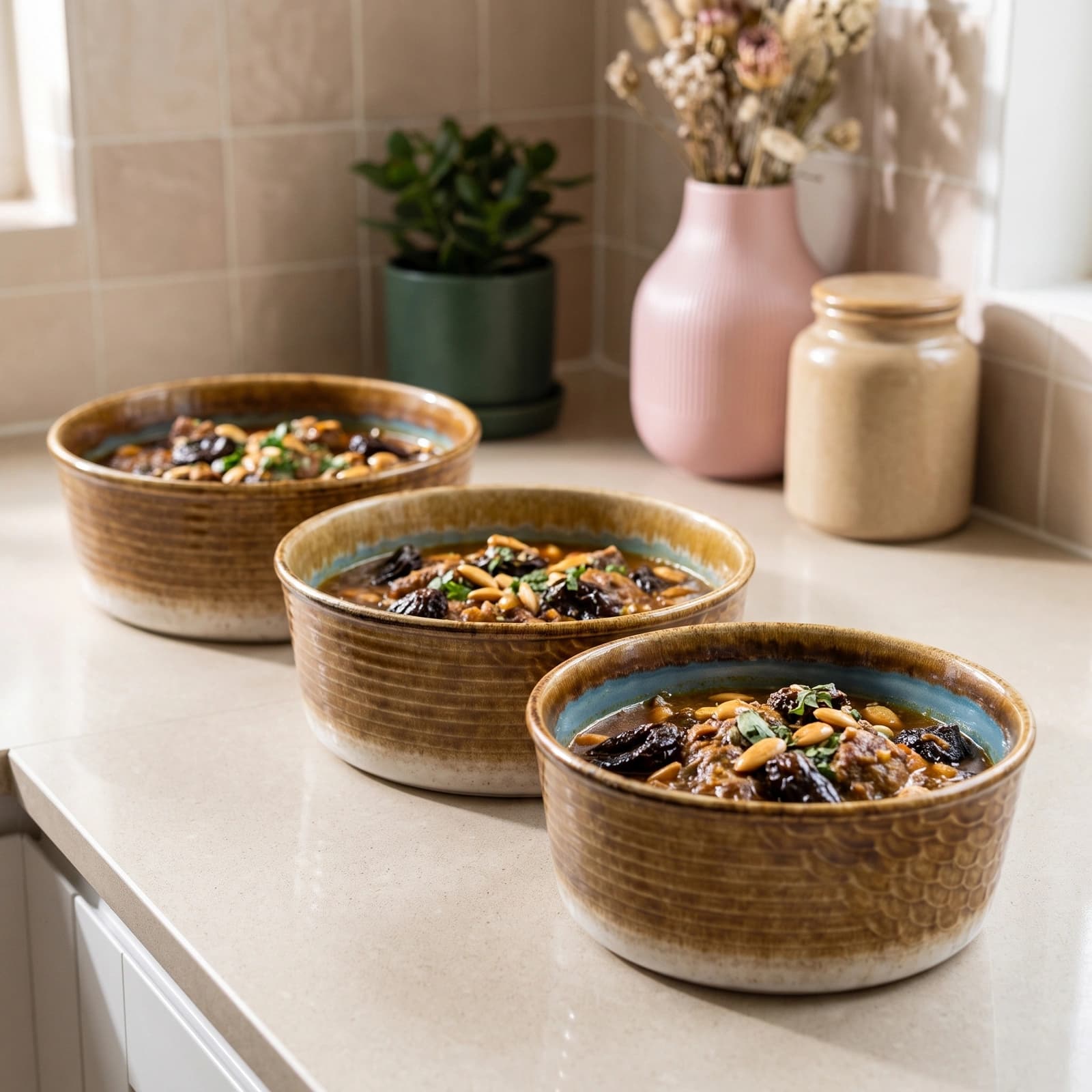 Round porcelain bowl with blue reactive glaze interior and brown and green textured exterior on a white background.