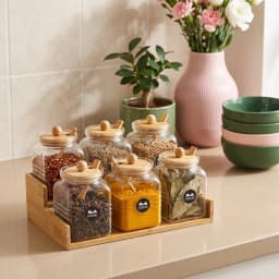 Glass Storage Jars with Wood Lids & Spoons - Set of 6 - view 1