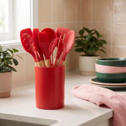 Red Silicone Kitchen Utensil Set 12-Piece with Wooden Handles - view 1