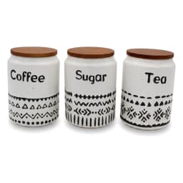 Porcelain Storage Jars Set - Coffee, Sugar, Tea - White Tribal - view 3