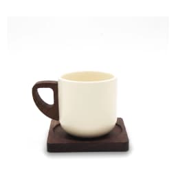 Ceramic Mug with Wood Handle & Wood Coaster Set - Cream - view 3
