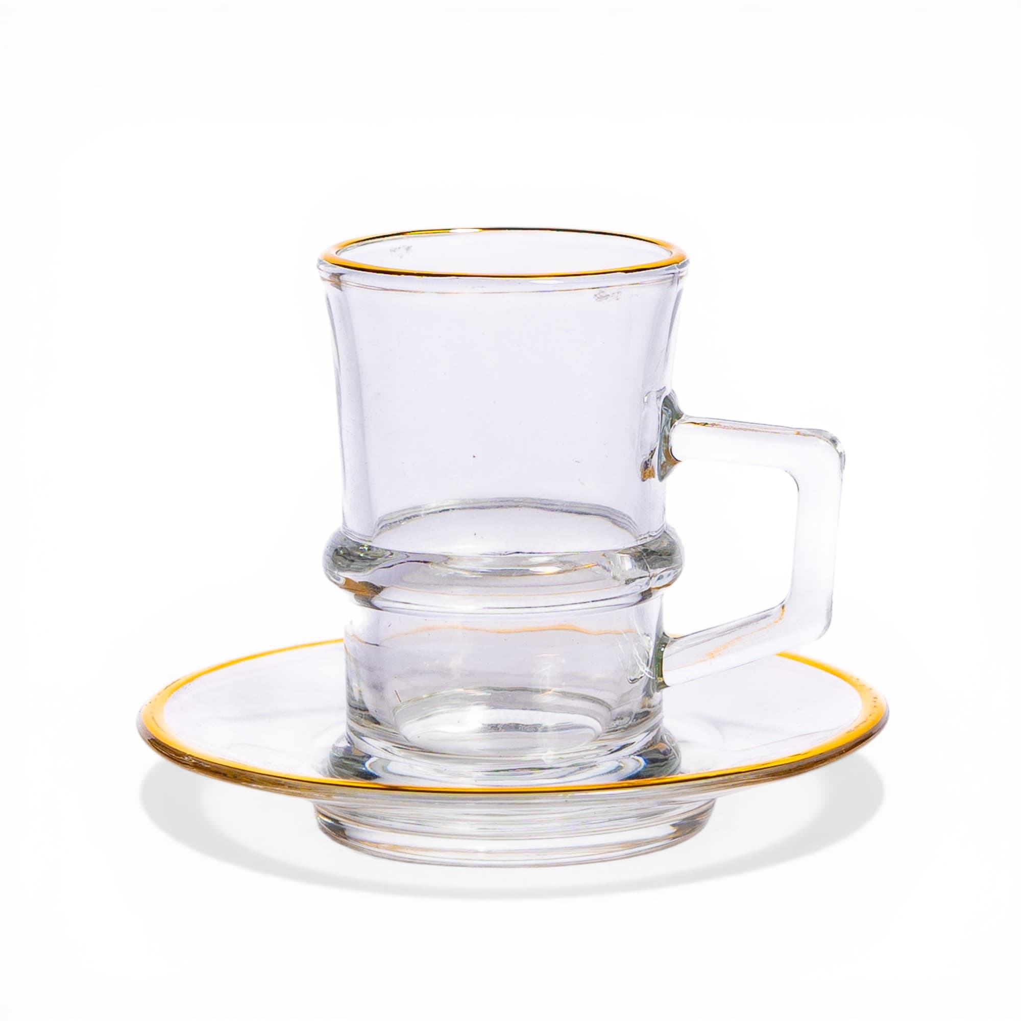Glass Mug and Saucer Set - Gold Rim