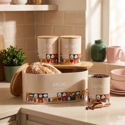 Metal Kitchen Storage Set 4 Pcs - Beige with Wooden Lids - view 4