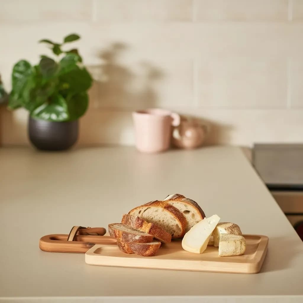 Light Brown Wood Serving Tray with Handle