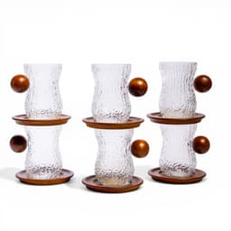 Textured Glass Tea Cup with Wooden Handle and Coaster - view 2