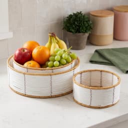 Khous Storage Baskets Set - 3 Round White & Tan Organizers - view 6