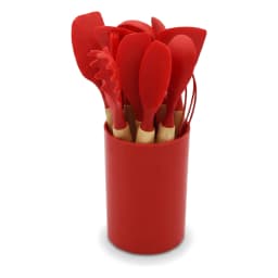 Red Silicone Kitchen Utensil Set 12-Piece with Wooden Handles - view 2