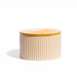 Ceramic Storage Jar with Bamboo Lid - Beige Ribbed - view 1