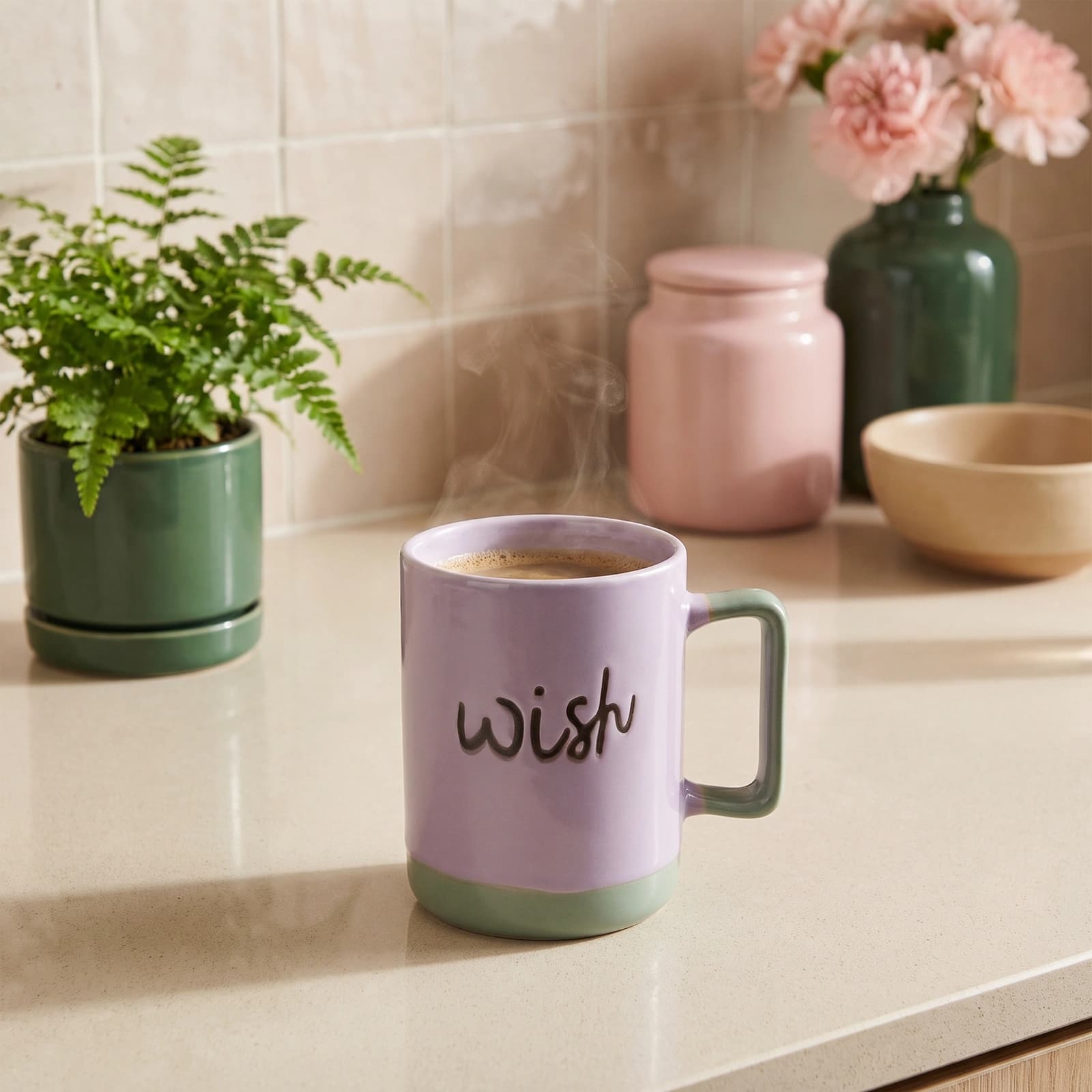 كوباية سيراميك بنفسجي وأخضر "Wish" - أكواب