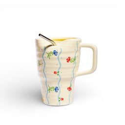 Ceramic Mug with Straw Slot - Floral Design - view 1
