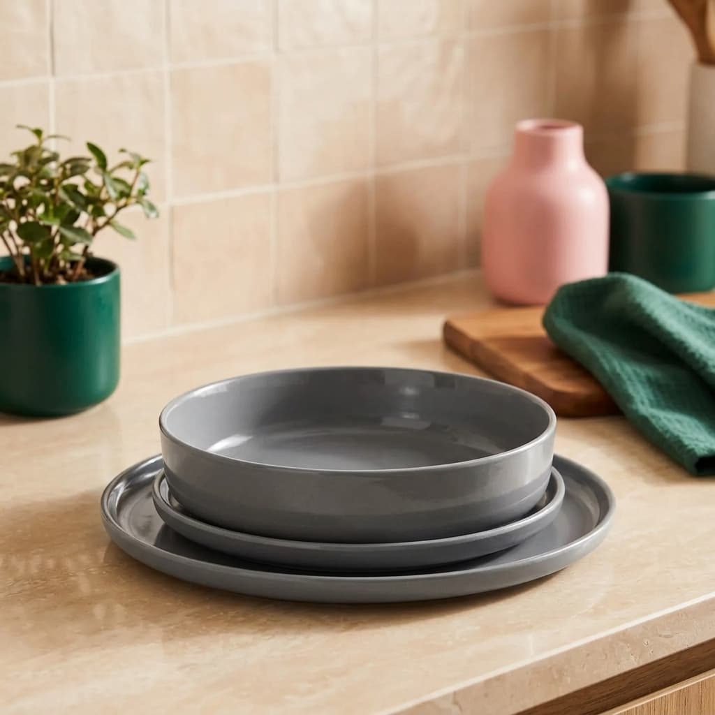 Grey porcelain Dinnerware Set 18Pcs