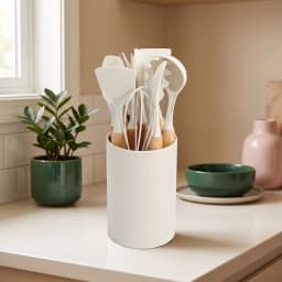 Silicone Kitchen Utensil Set with Holder - 10 Pcs Cream - view 1