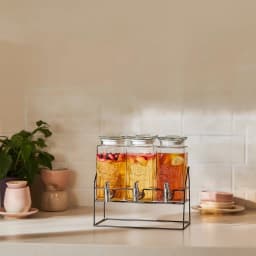 Glass Beverage Dispenser Set with Stand - 3 Clear Dispensers - view 1