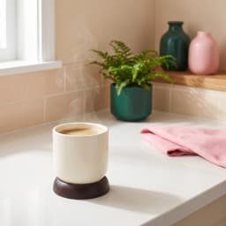Ceramic Cup with Wooden Base - Cream - view 1