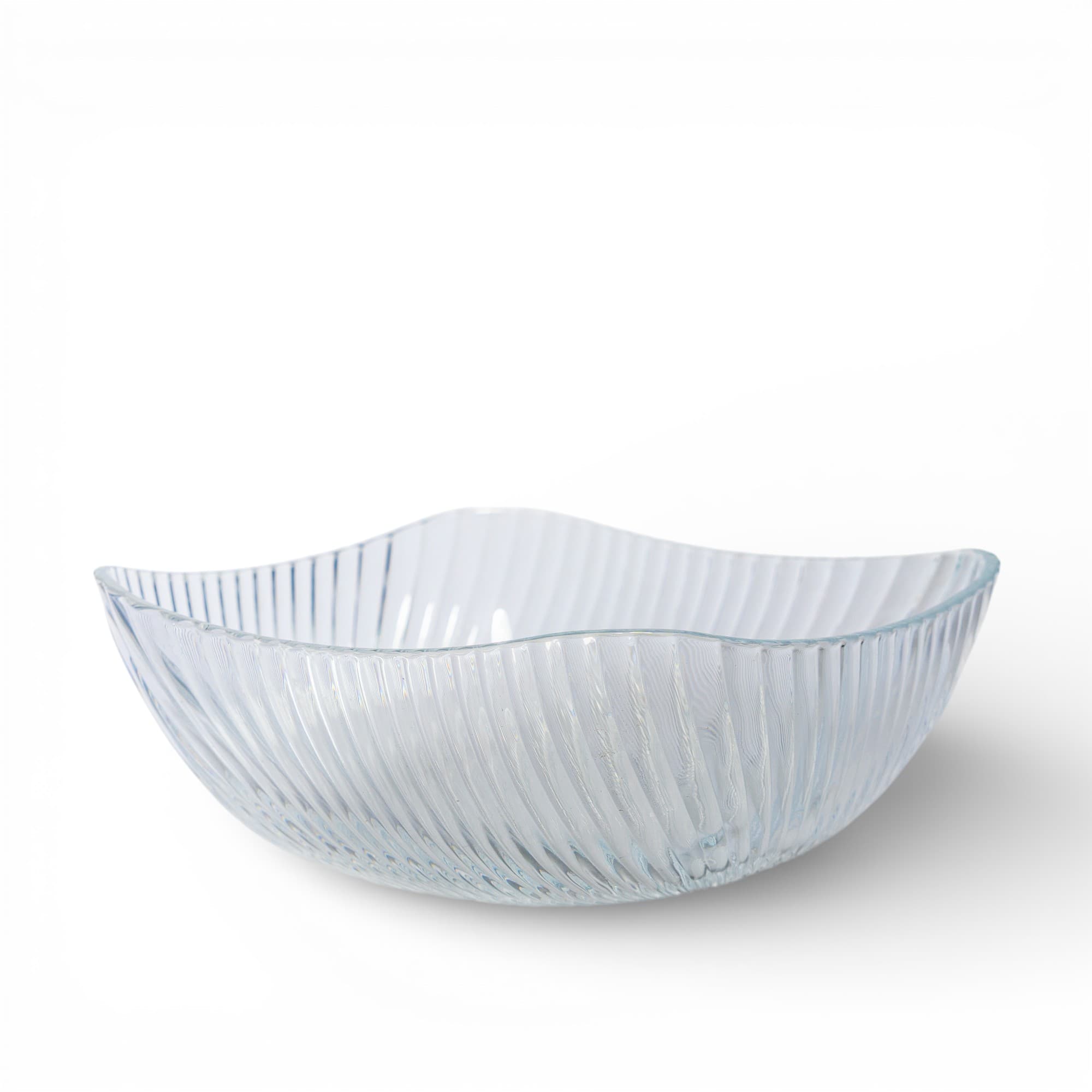 Glass Serving Bowl - Wavy Ribbed Design