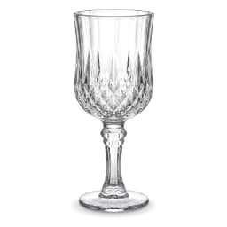Set of 6 clear glass stemmed goblets with diamond cut pattern, shown on white background. - view 4