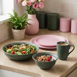 Bianco 30 Pieces Porcelain Dinner Set - Pink & Green - view 1