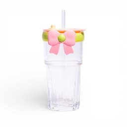 Clear Plastic Tumbler with Straw & Lid - Pink Bow - view 2