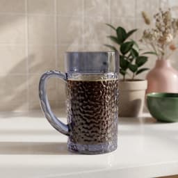 Set of 6 Blue Textured Glass Mugs with Handles - view 1