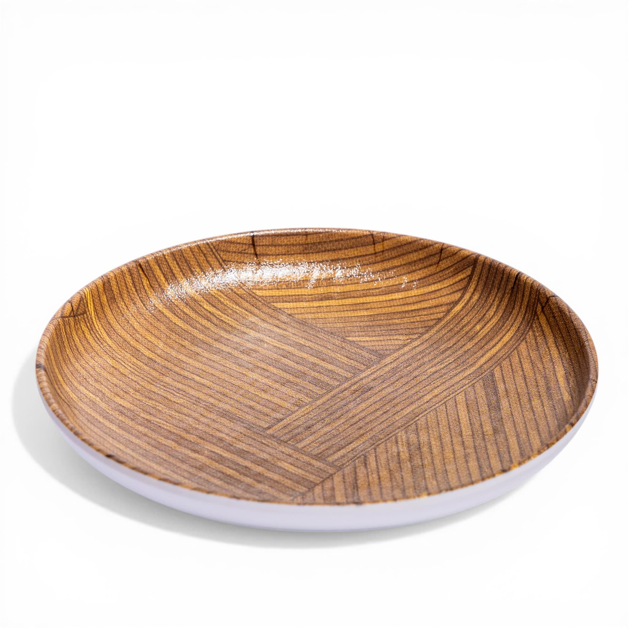 Melamine Plate with Wood Grain Design - Brown & White