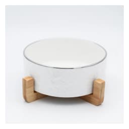 White Porcelain Serving Bowl with Wood Stand - view 2