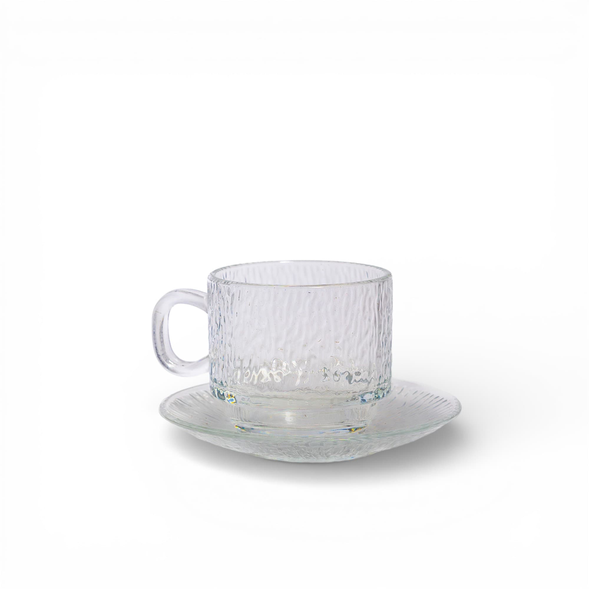 Clear Textured Glass Cup & Saucer Set