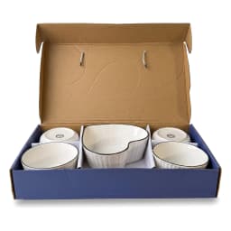 Five-piece ceramic serving bowls set in cream with black rims, including one heart-shaped, two oval, and two small round bow… - view 2