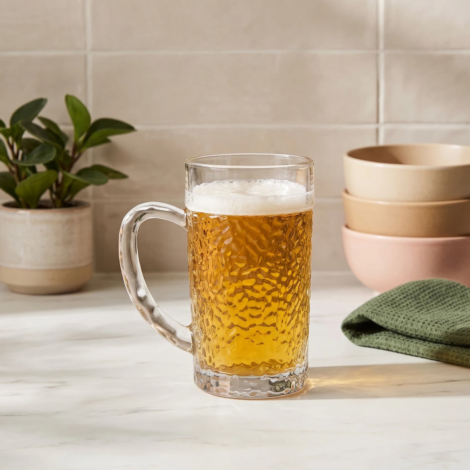 Set of 6 Clear Textured Glass Mugs