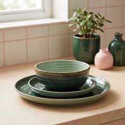 18-Piece porcelain Dinnerware Set - Teal with Brown Rim - view 6