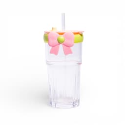 Clear Plastic Tumbler with Straw & Lid - Pink Bow - view 1
