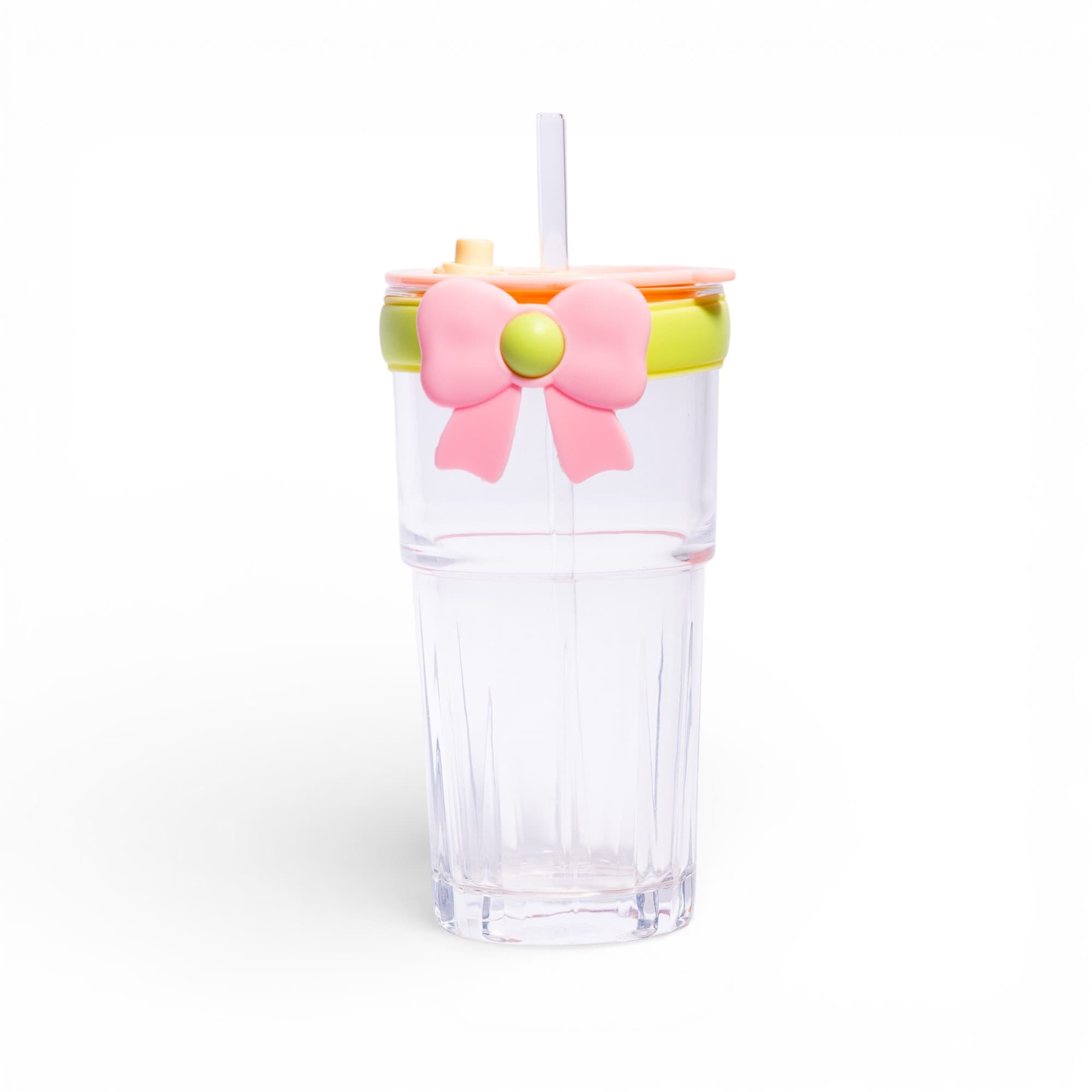 Clear Plastic Tumbler with Straw & Lid - Pink Bow