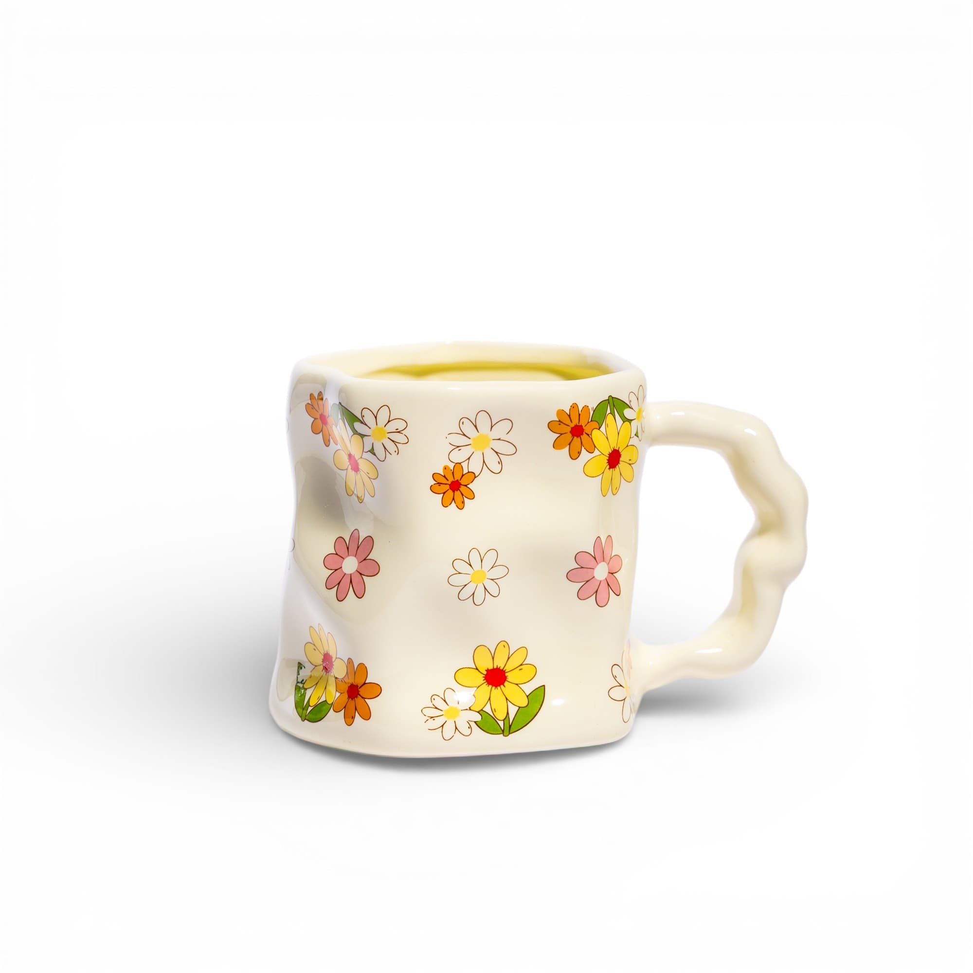 Ceramic Mug Wavy Floral Design - Cream