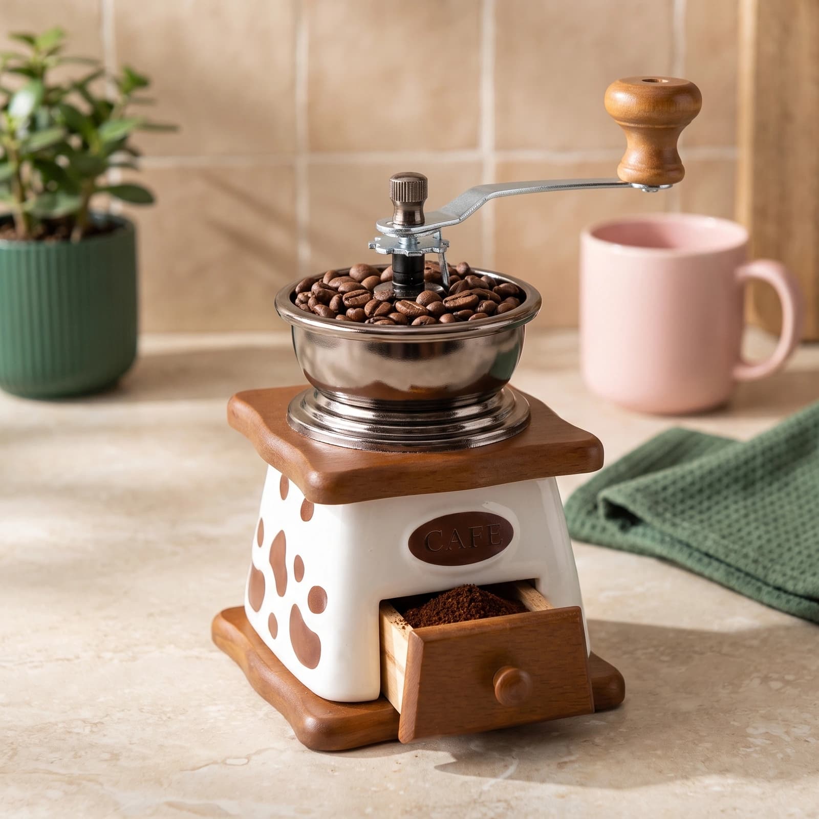 Manual Coffee Grinder Metal & Wood Style