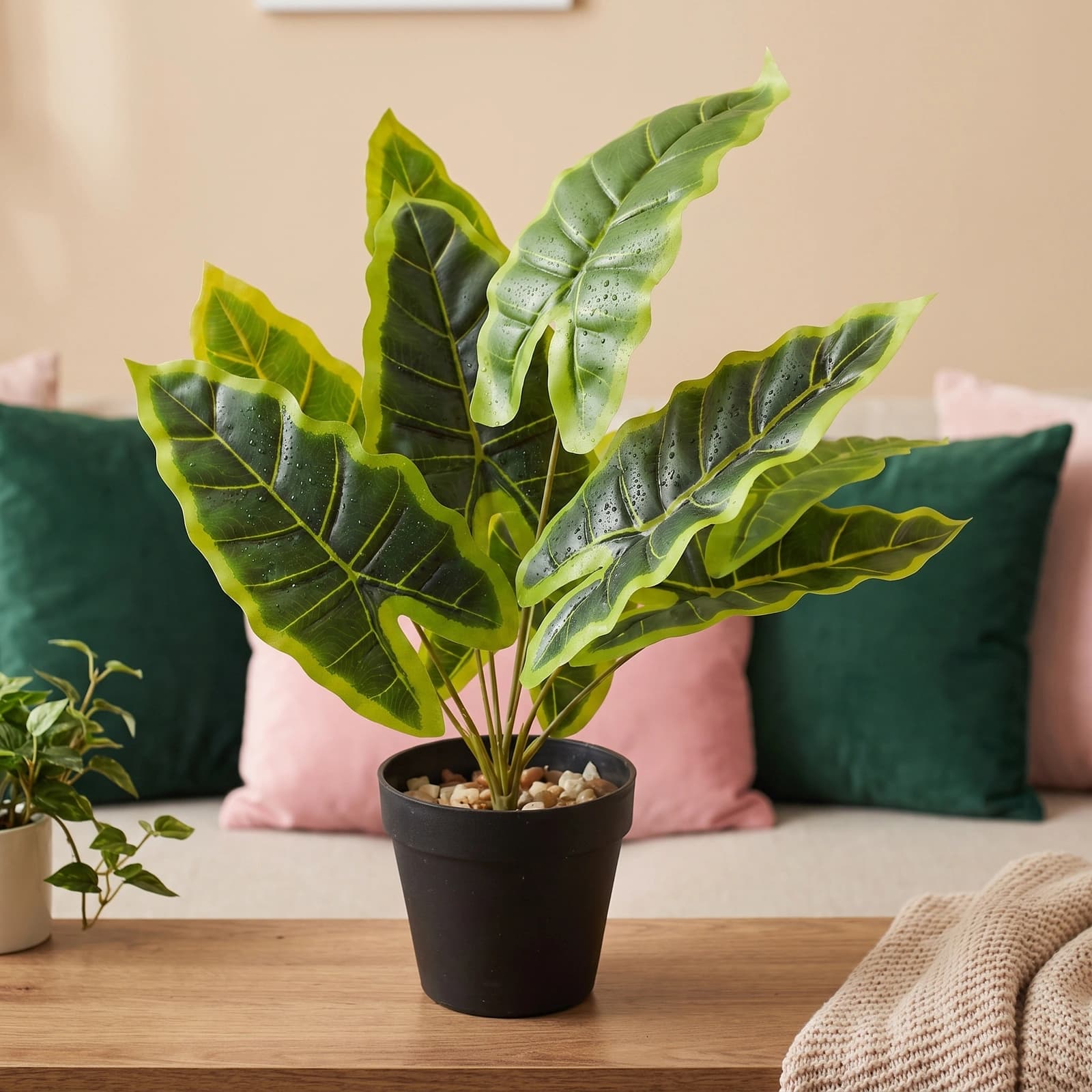 Artificial Plant with Black Plastic Pot - Green Leaves