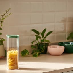Clear Glass Storage Jar with Green Lid - view 1