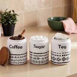 Porcelain Storage Jars Set - Coffee, Sugar, Tea - White Tribal - view 1