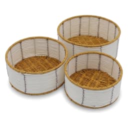 Khous Storage Baskets Set - 3 Round White & Tan Organizers - view 2