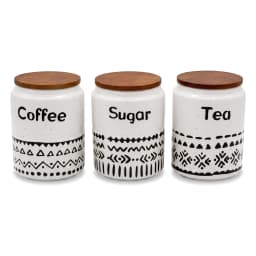 Porcelain Storage Jars Set - Coffee, Sugar, Tea - White Tribal - view 2