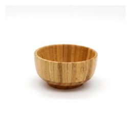 Light brown natural wood 7-piece nested bowl set on a white background, showing one large round bowl with six smaller bowls… - view 5